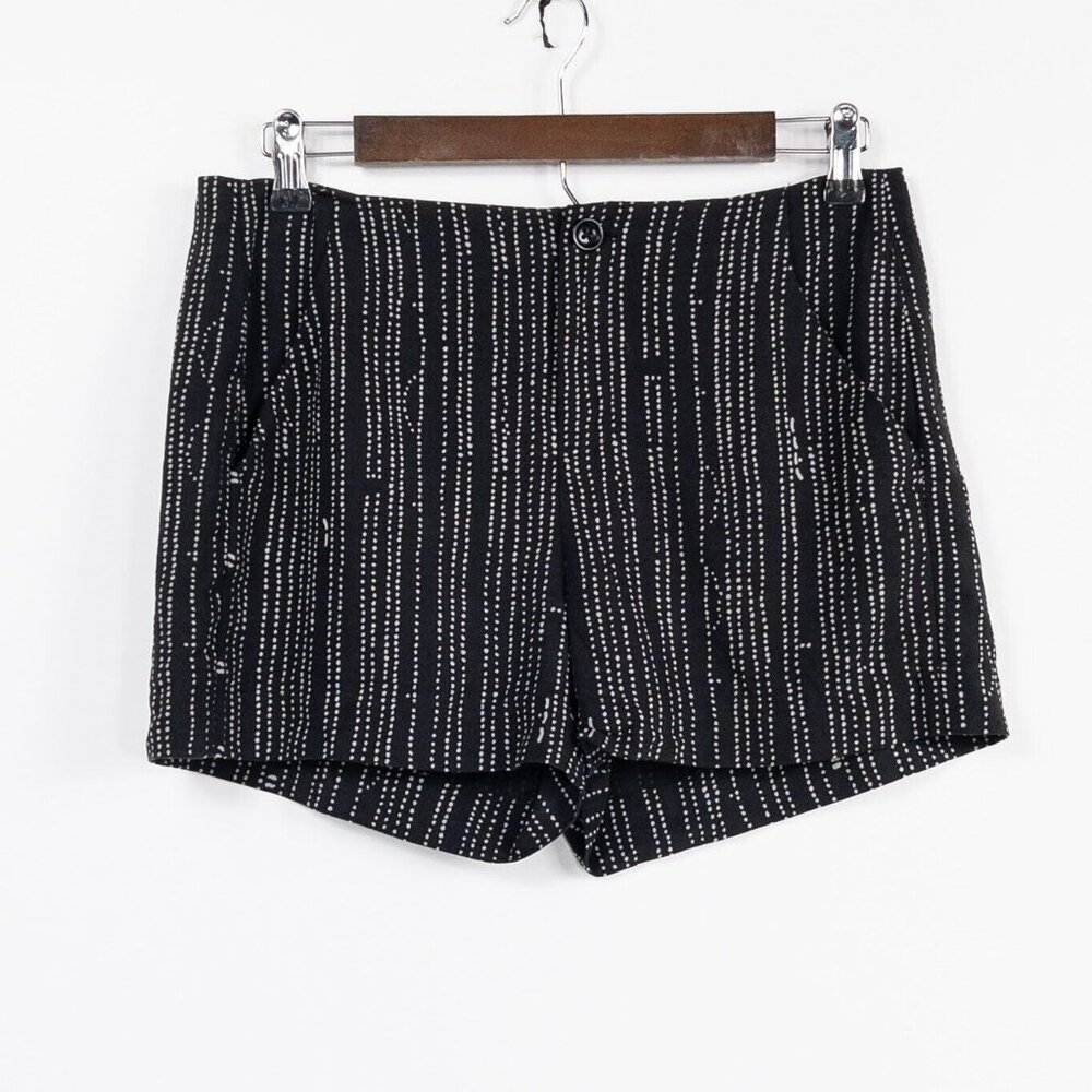 Raquel Allegra Linen Tencel Dot Stripe Black White USA Made Shorts Size 0 Flaw